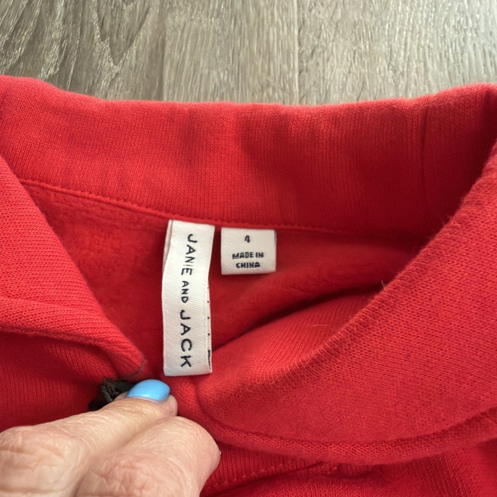 Janie And Jack Boys Sweatshirt Cozy Shawl Collar Pullover Holiday Red Size 4 - Picture 4 of 7